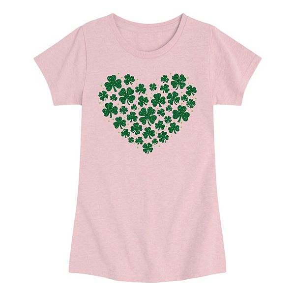 

Футболка с принтом леопарда и сердец в виде клевера для девочек 7-16 Licensed Character, Heather Pink