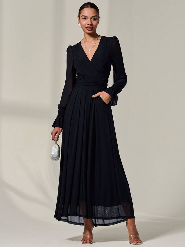 

Платье макси с длинными рукавами и v-образным вырезом Jolie Moi, Black