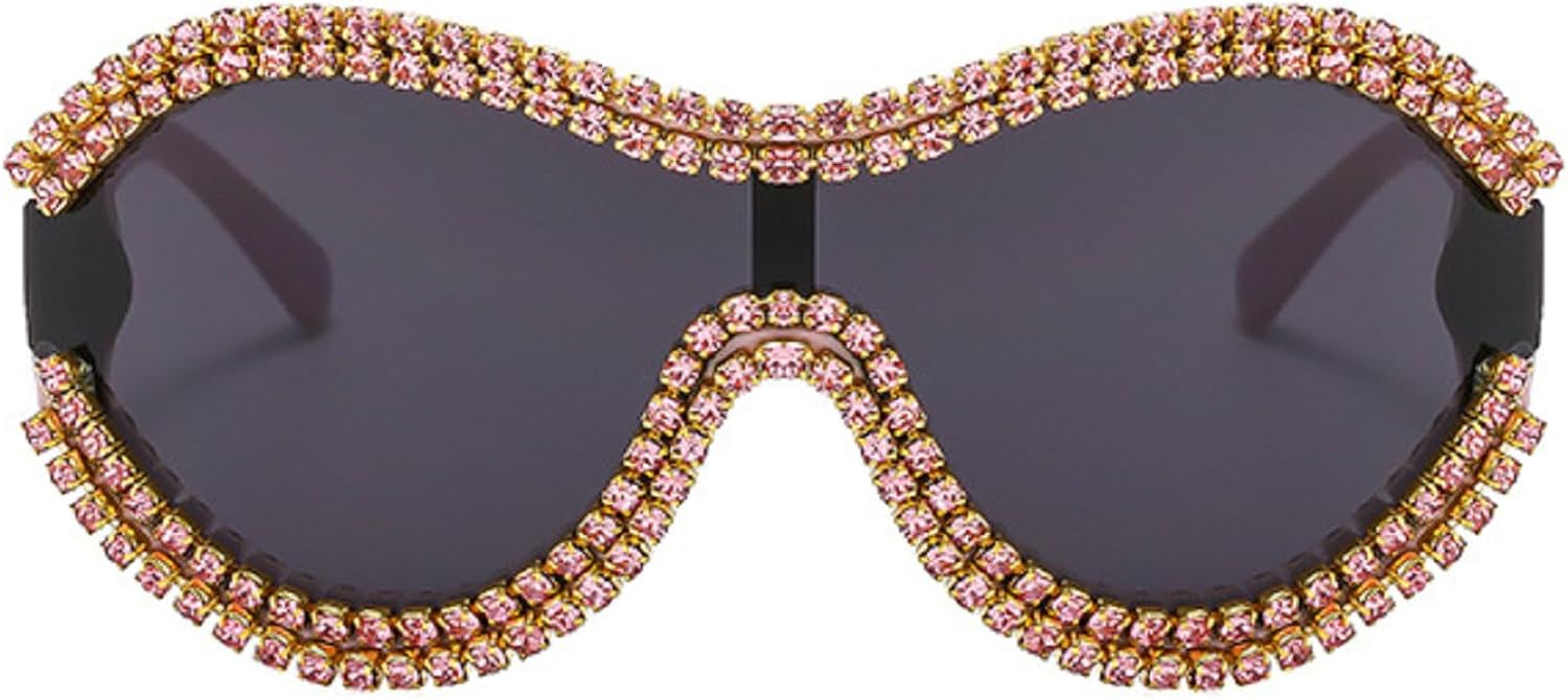 

Крупные солнцезащитные очки-пилот с стразами для женщин, модные винтажные солнцезащитные очки в стиле 90-х, цельные солнцезащитные очки-щитки с защитой от УФ-излучения mincl, Pink