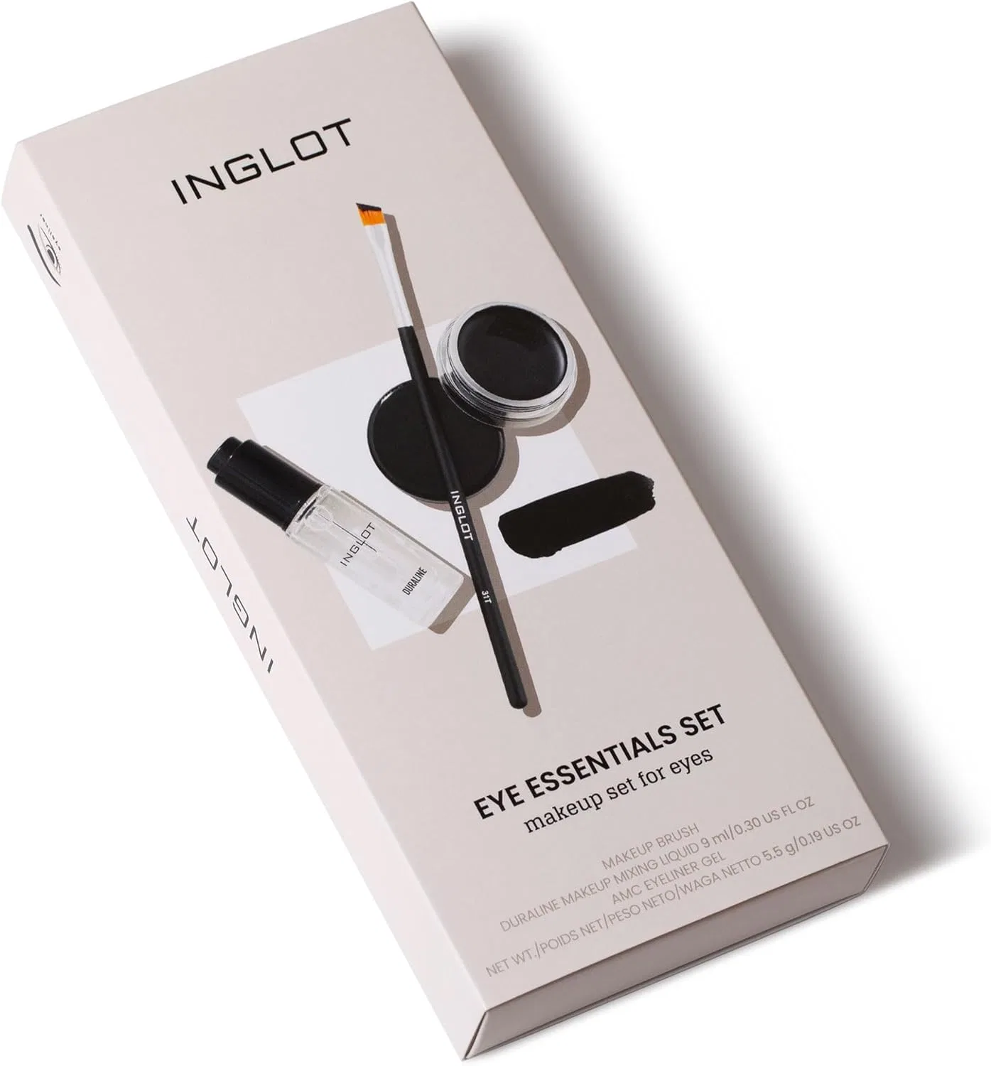 Набор для макияжа глаз Inglot: Duraline, подводка гелевая AMC 77, кисть 31T, 9мл + 5.5г