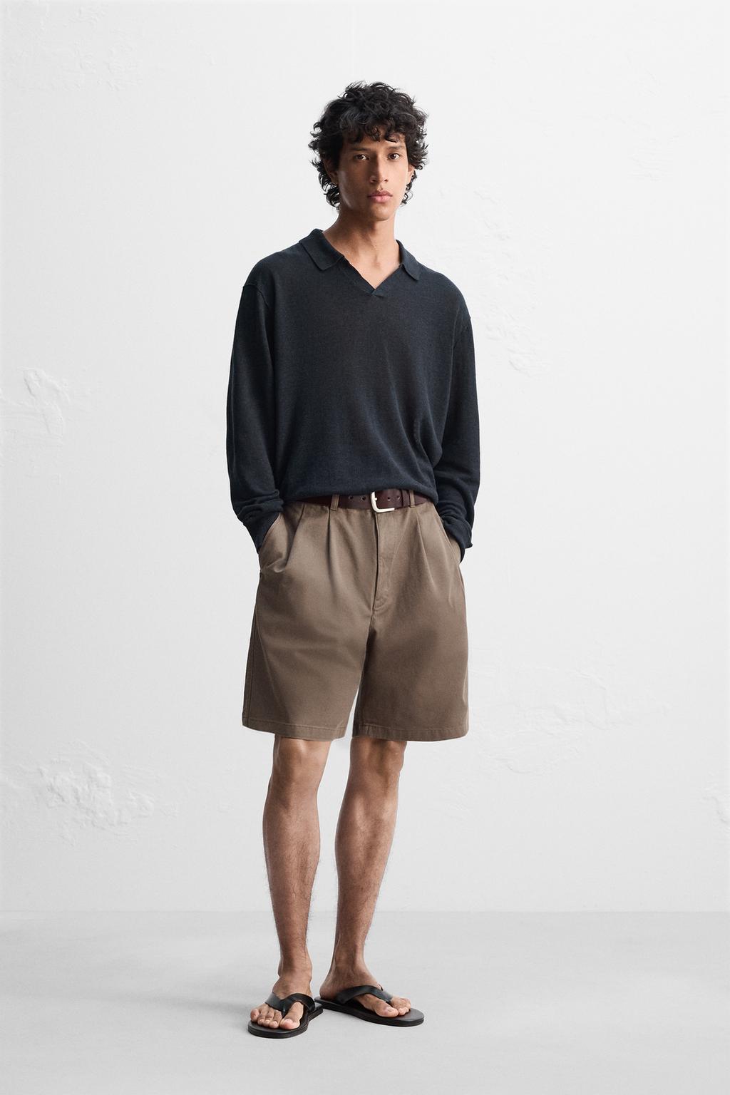 

Рубашка поло из 100% льняного трикотажа ZARA, цвет Dark navy