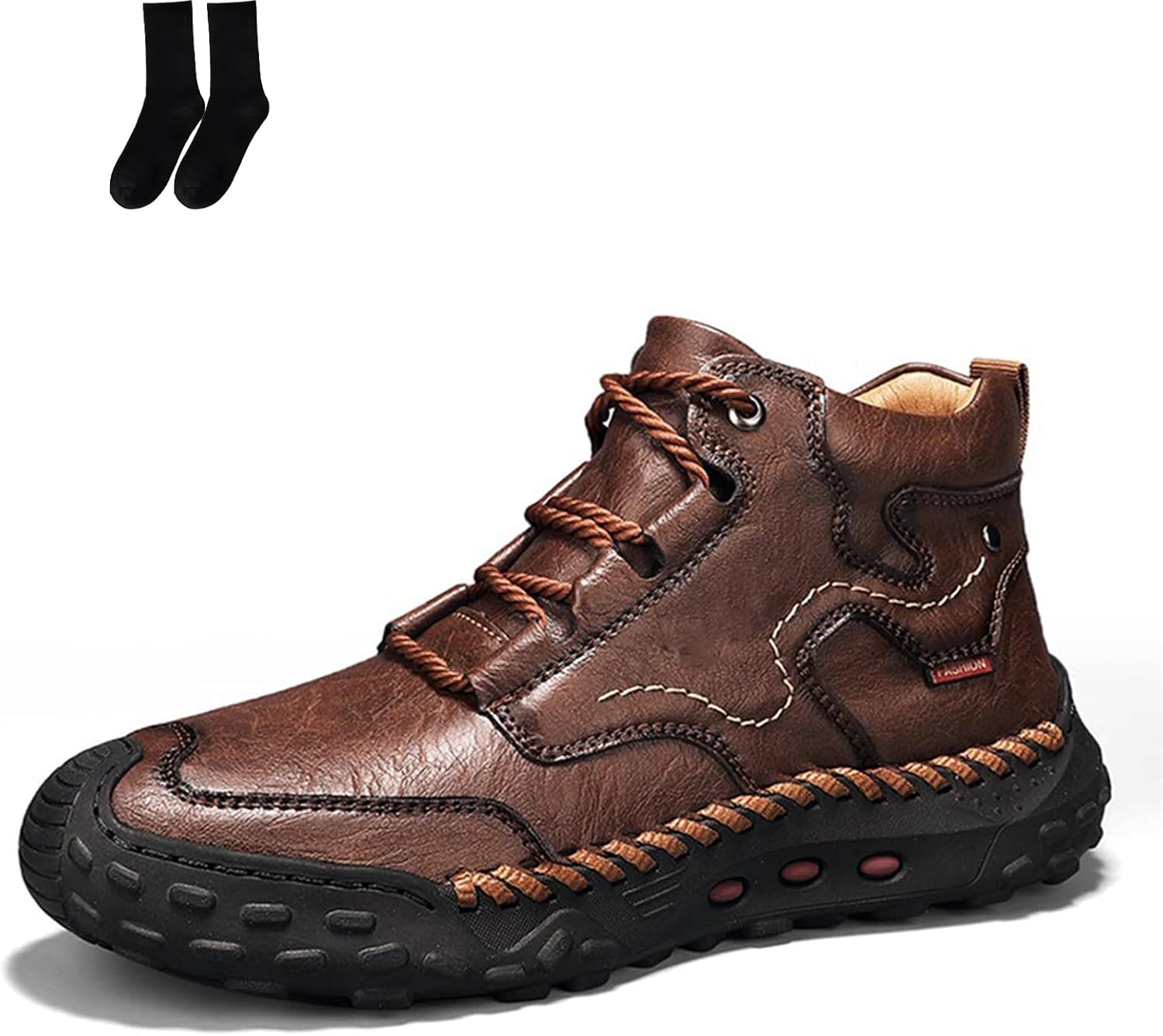 

Мужская ручная работа, премиум-класс, ортопедические кожаные туфли с противоскользящей подошвой, удобные модные слипоны для вождения и походов Generic, темно-коричневый