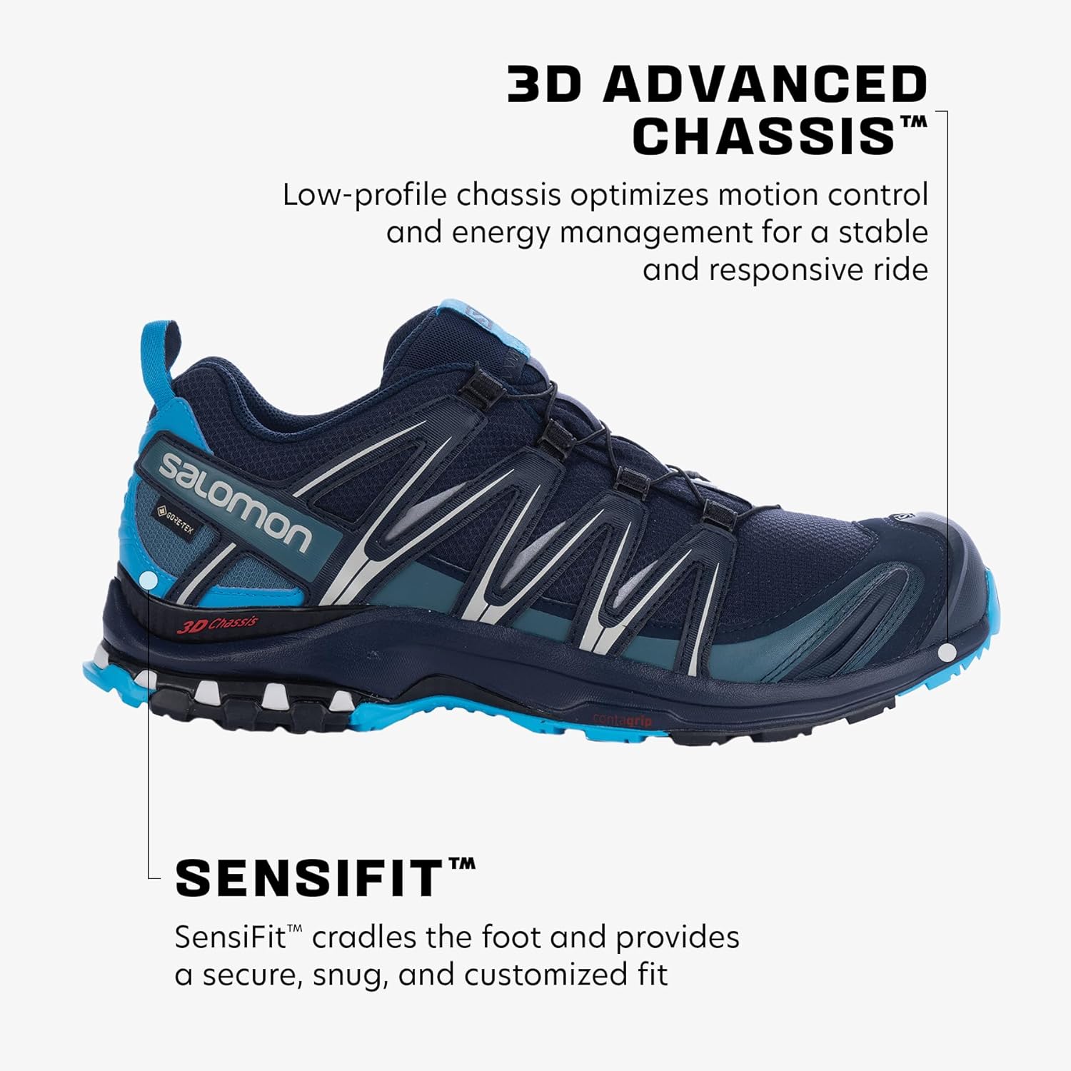 Мужские кроссовки для трейлраннинга Salomon XA PRO 3D Gore-Tex водонепроницаемые, синий/голубой — фото 3