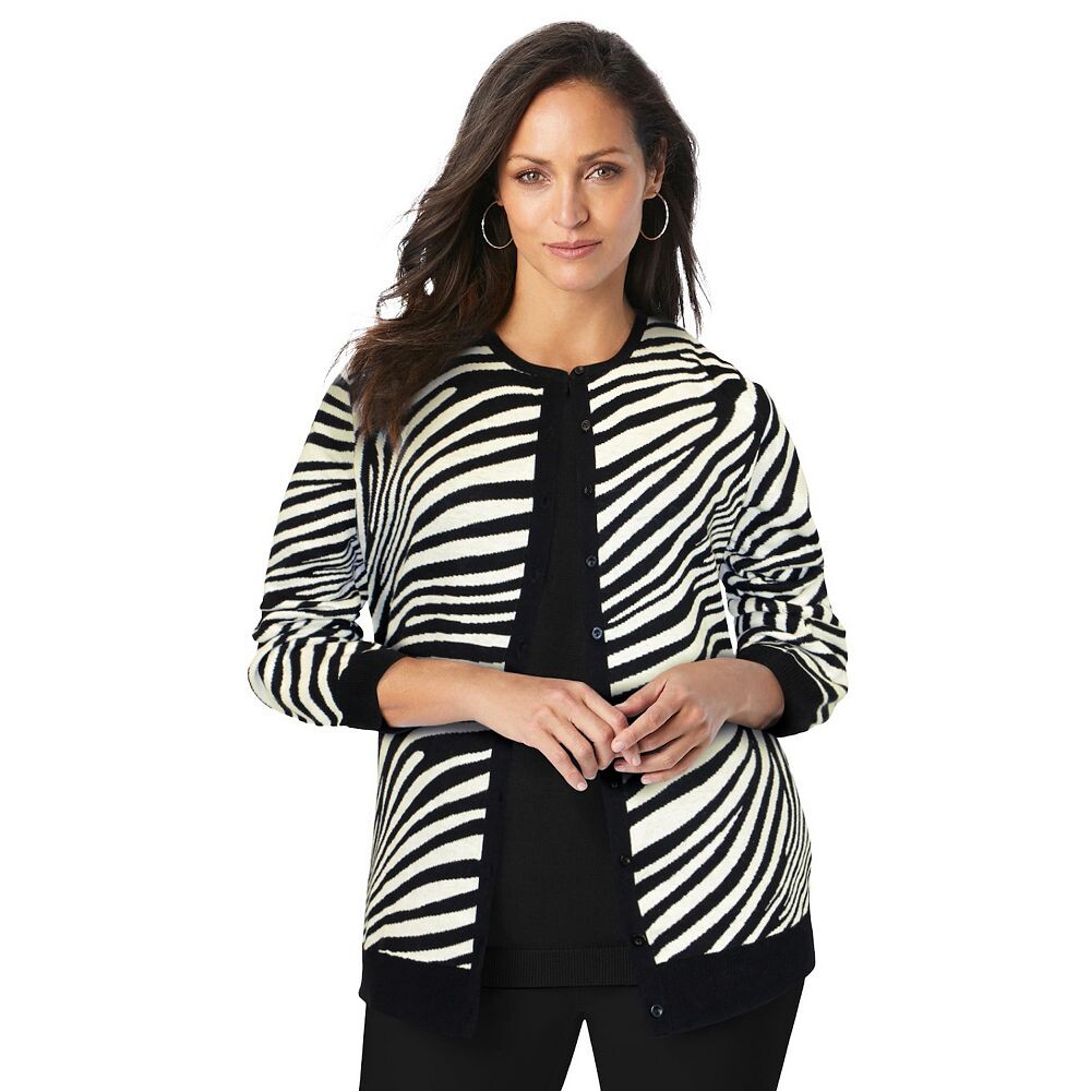 

Женский тонкий кардиган больших размеров Jessica London, цвет Black Ivory Zebra