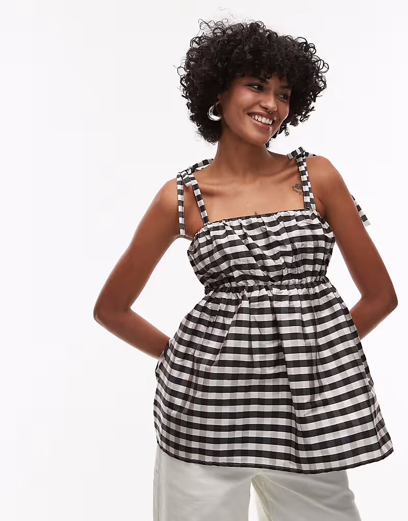 

Топ-бэби-долл из тафты Topshop в монохромную клетку