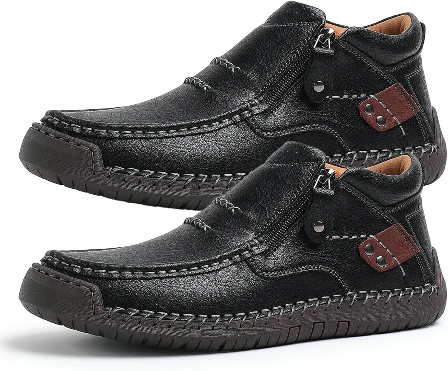 

Кожаные слипоны для вождения, мужские ручной работы из премиальной кожи - удобные ботинки с широкой носочной частью и поддержкой свода стопы Generic, черный