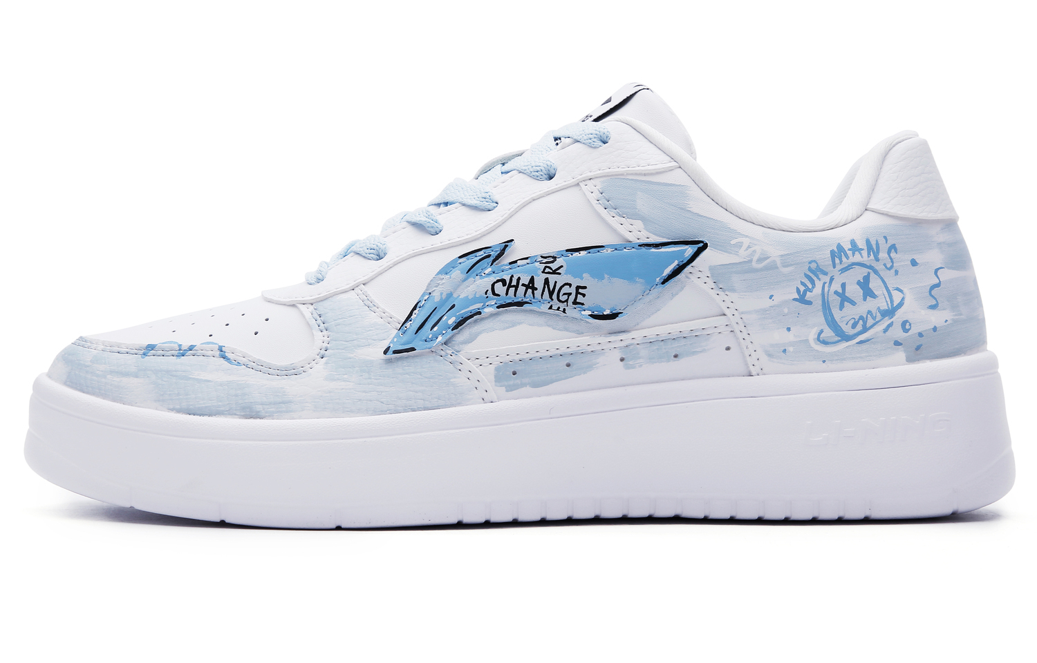 

Лининг Понтун Боутс противоскользящие износостойкие низкие кеды для скейтбординга мужские бело-синие