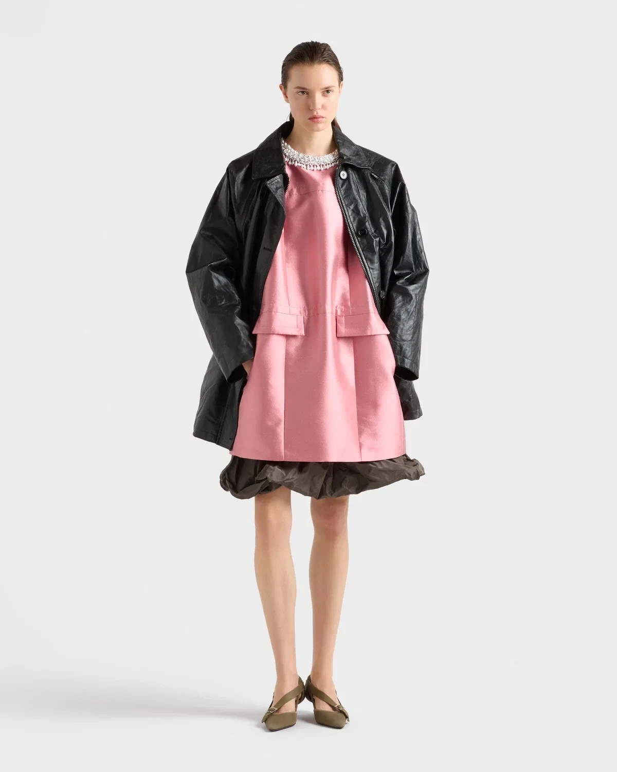 Платье из двойной вышивки шантунг Prada, розовый — фото 2