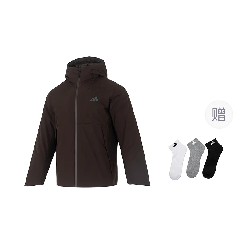Пуховик Future Tech мужской Adidas, темно-коричневый (with 1 Pack of Adidas Socks Included)