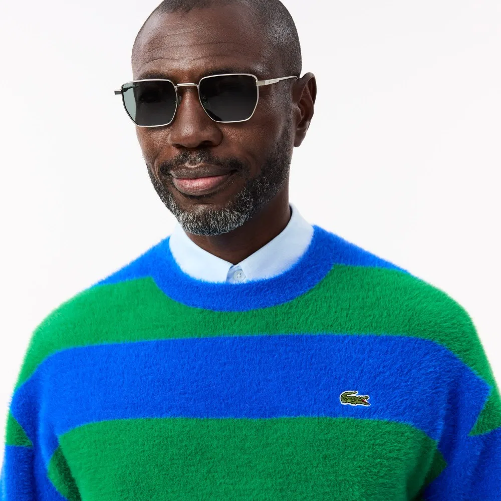 Мужской двухсторонний полосатый пуловер сине-зелёный от Lacoste — фото 2
