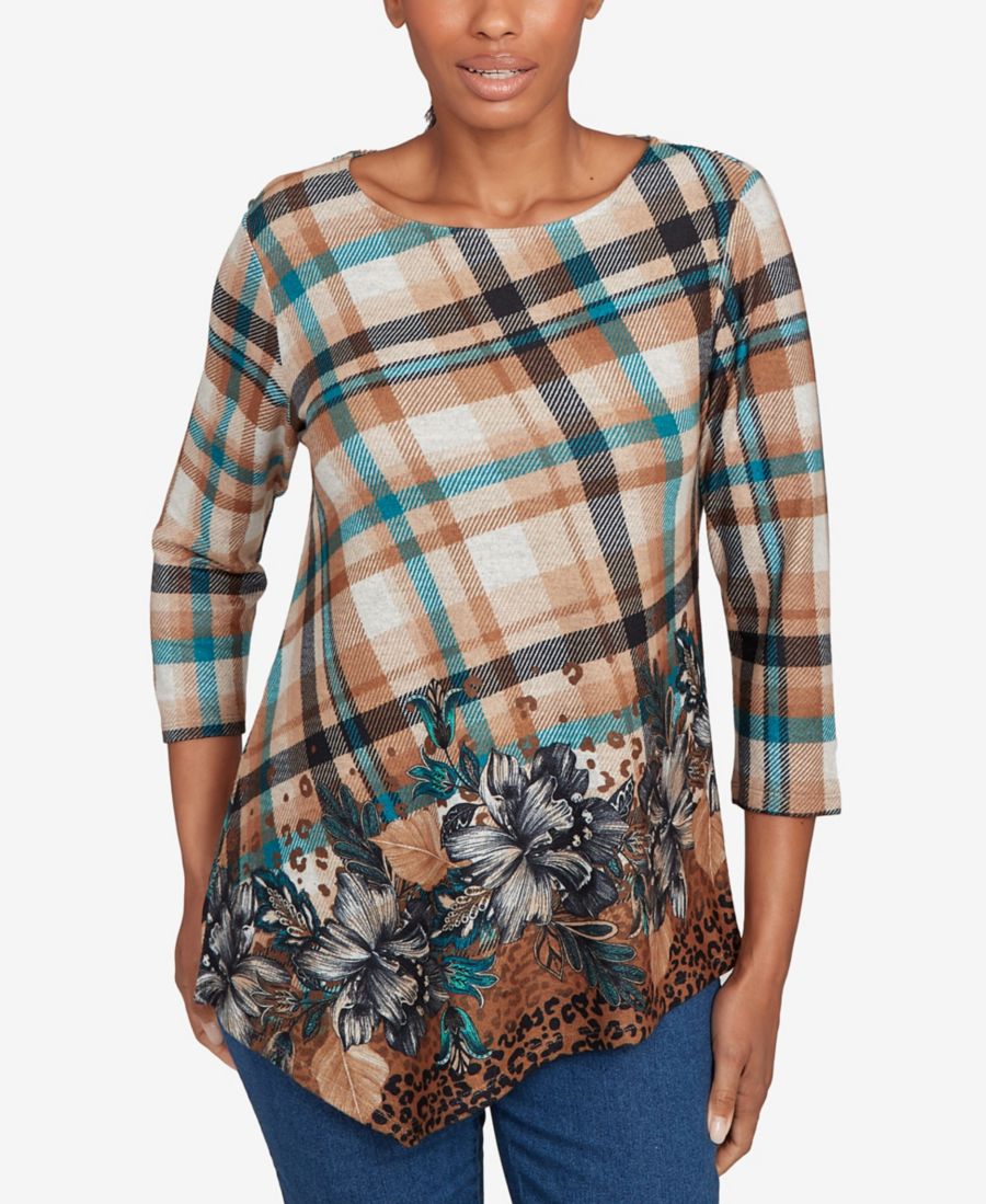 

Уютный балетный топ с цветочным клетчатым принтом, небольшой размер Ruby Rd, Tan Multi