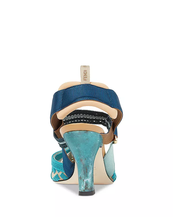 Женские туфли на высоком каблуке с открытой пяткой Colibrì FF Fendi, синий — фото 4