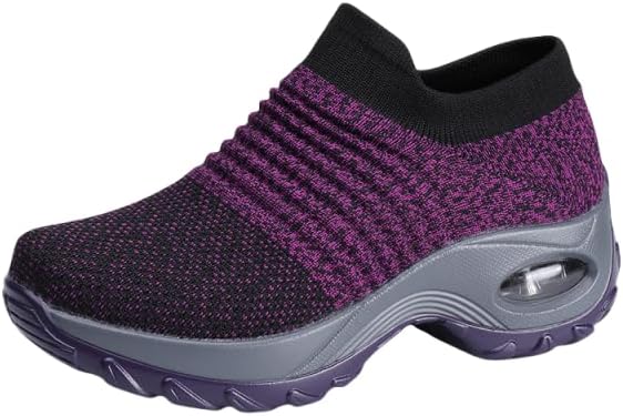 

Женские сетчатые носочные кроссовки, дышащие кроссовки на плоской подошве, мужские и женские кроссовки с воздушной подушкой для повседневной ходьбы Azttoztto, темно-фиолетовый