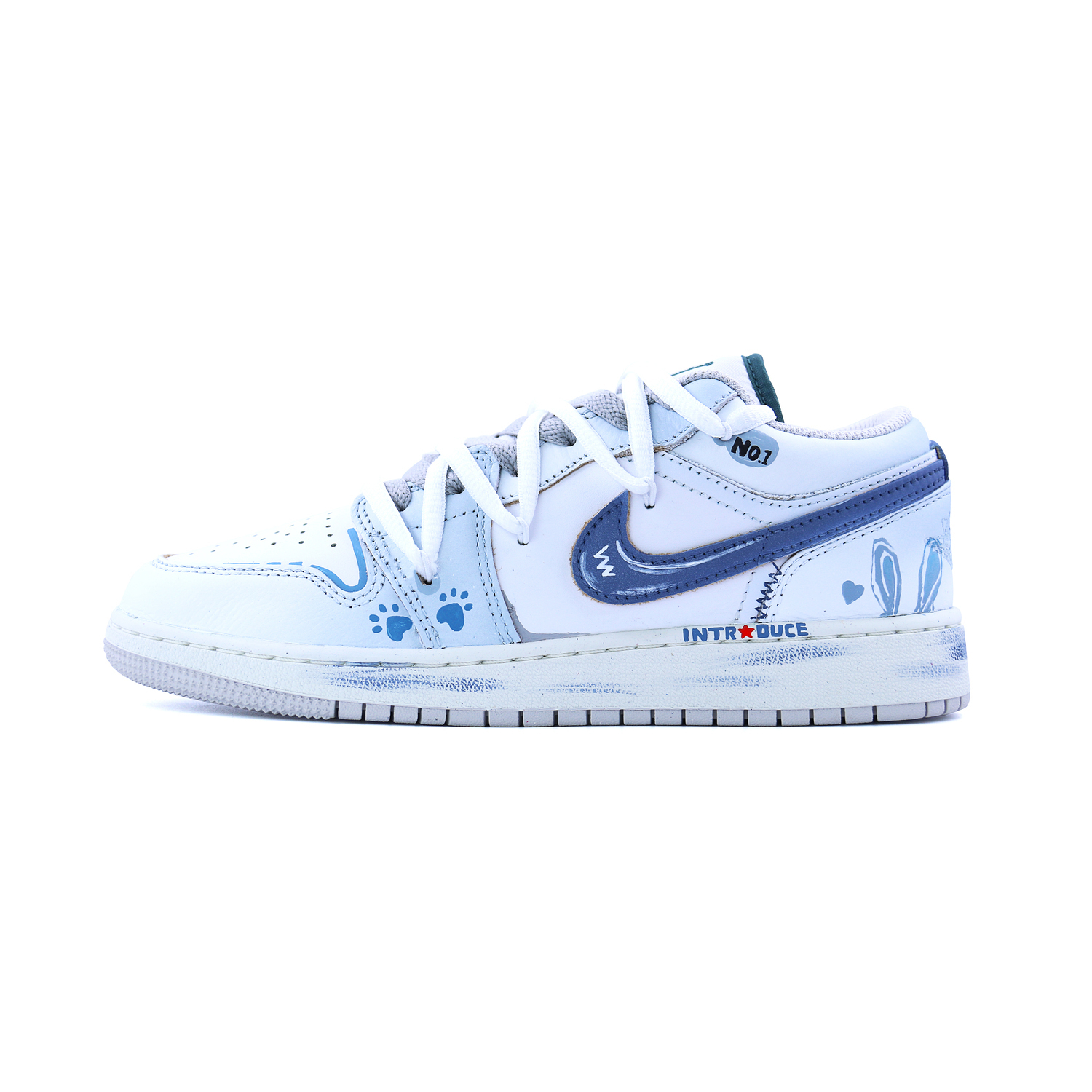 

Jordan Детские баскетбольные кроссовки Air 1 Blue Bunny Tracks из кожи с противоскользящей и износостойкой подошвой