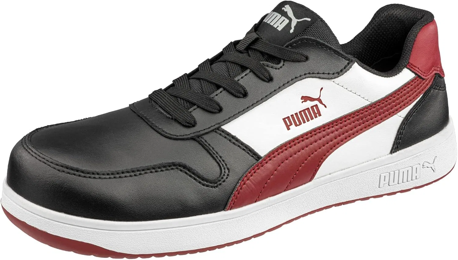 Защитные ботинки PUMA Safety Frontcourse Low S3 ESD FO HRO SR унисекс, нескользящая подошва из стекловолокна без металлических вставок, Black / White / Red