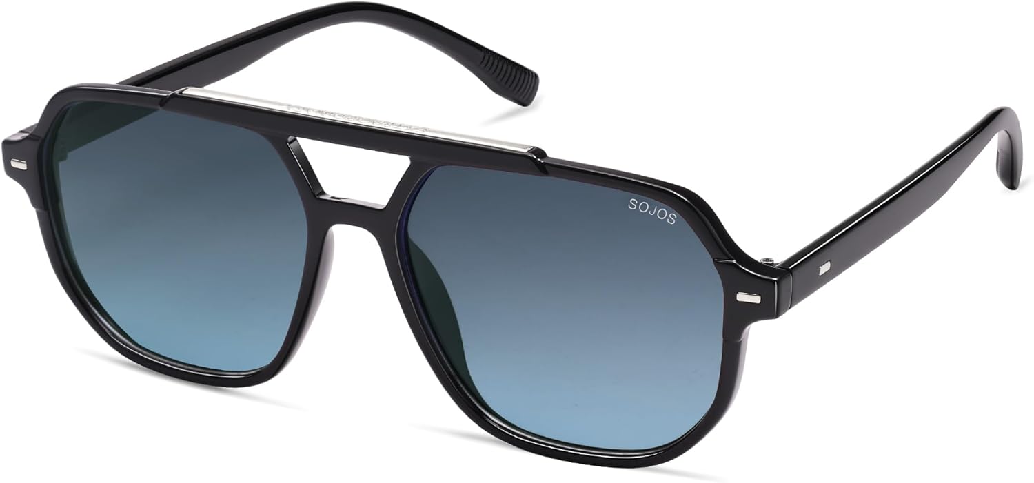 

Солнцезащитные очки-авиаторы SOJOS в стиле ретро, ​​модные, поляризованные, для мужчин и женщин, винтажные, 70-е годы, квадратная стильная оправа, модель SJ2283, Black/Blue Grading