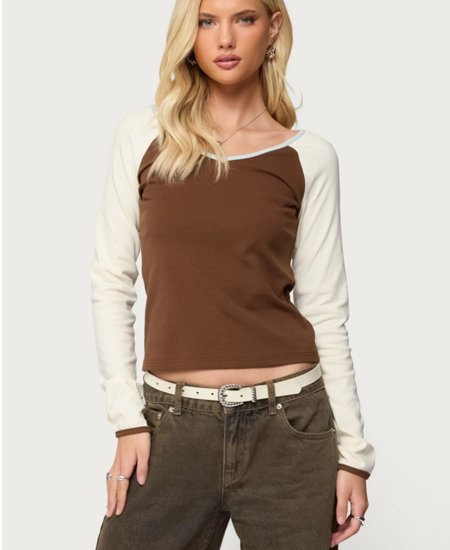 

Женский топ Ronie с контрастным регланом Edikted, Brown