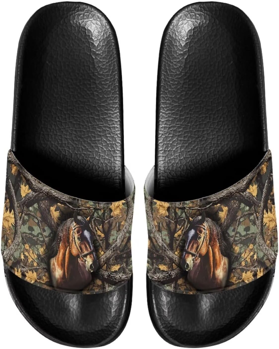 

Домашние тапочки Cugasmaru для мужчин и женщин с открытым носком, всесезонные, с толстой мягкой подошвой, 3d Camo Branches Horse