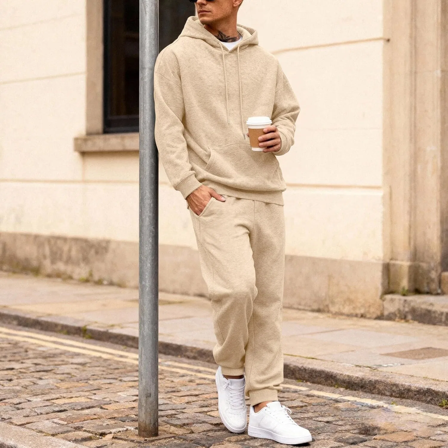 Спортивный костюм 2 предмета худи и джоггеры Generic, Bh002- Beige — фото 4