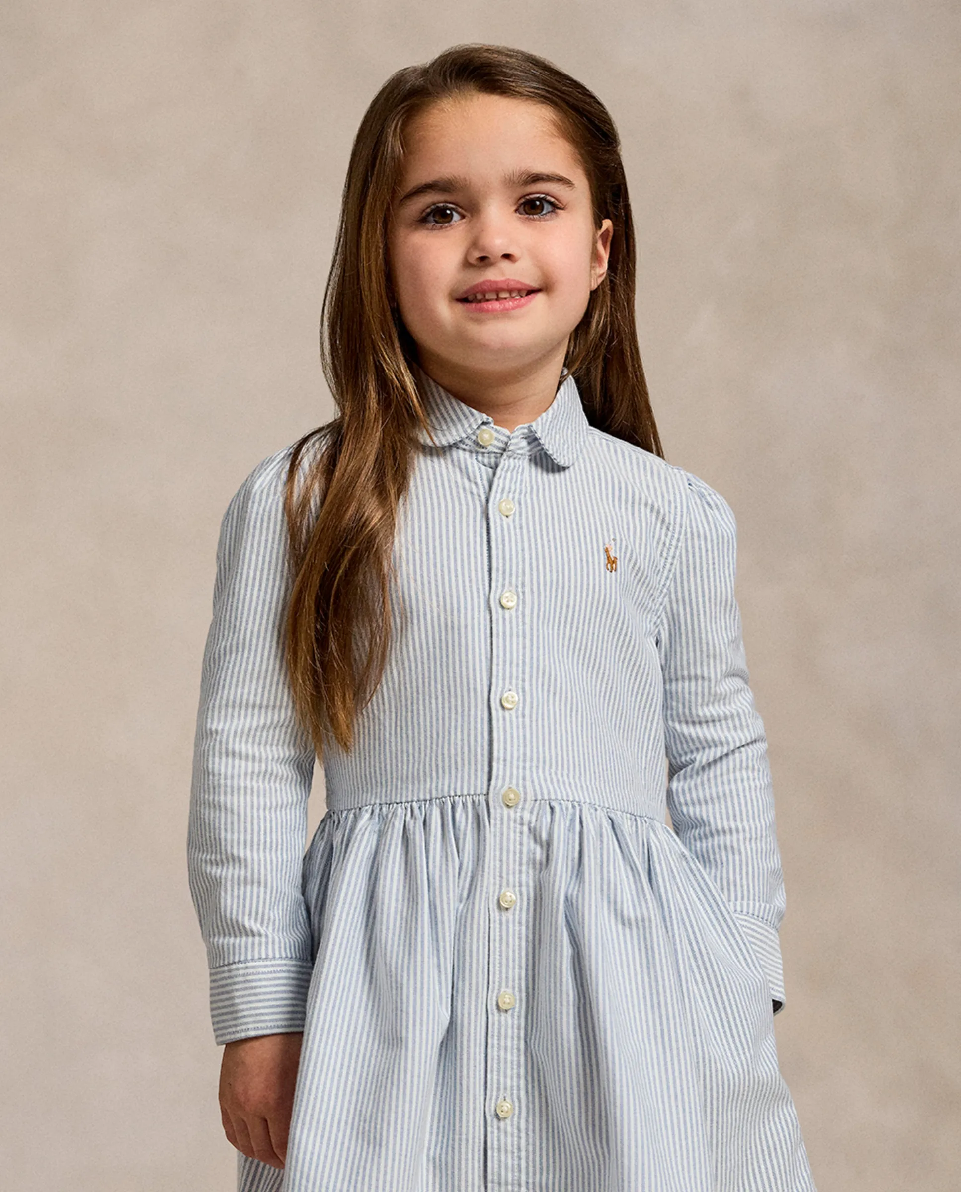 Хлопковая рубашечная девичья платье в полоску Polo Ralph Lauren, светло-голубой — фото 2