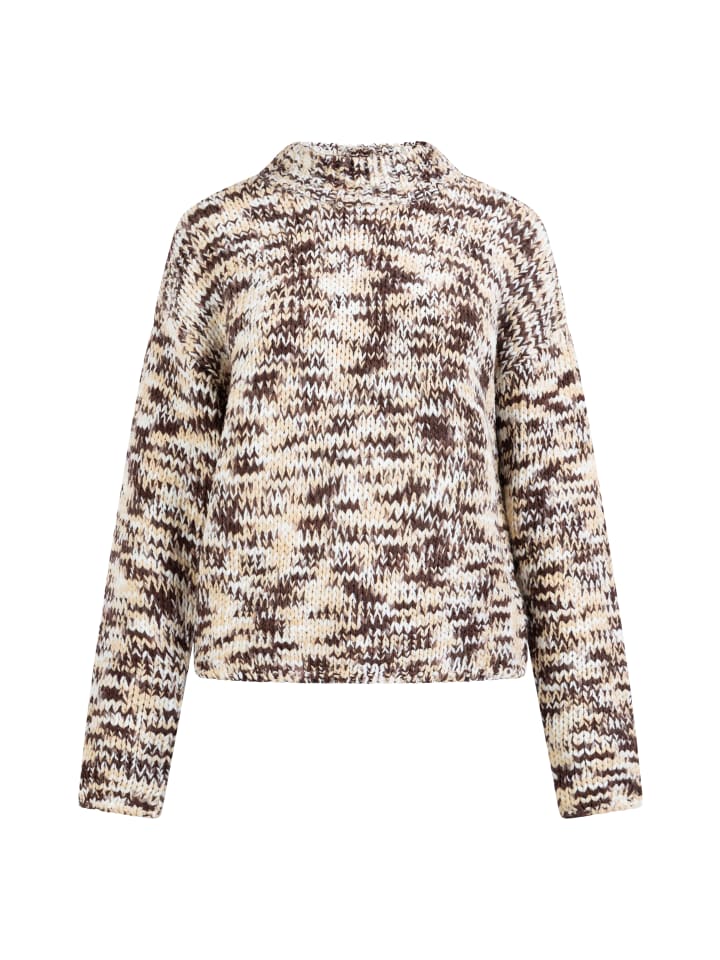 

Женский вязаный свитер коричневого цвета с разноцветными вставками myMo