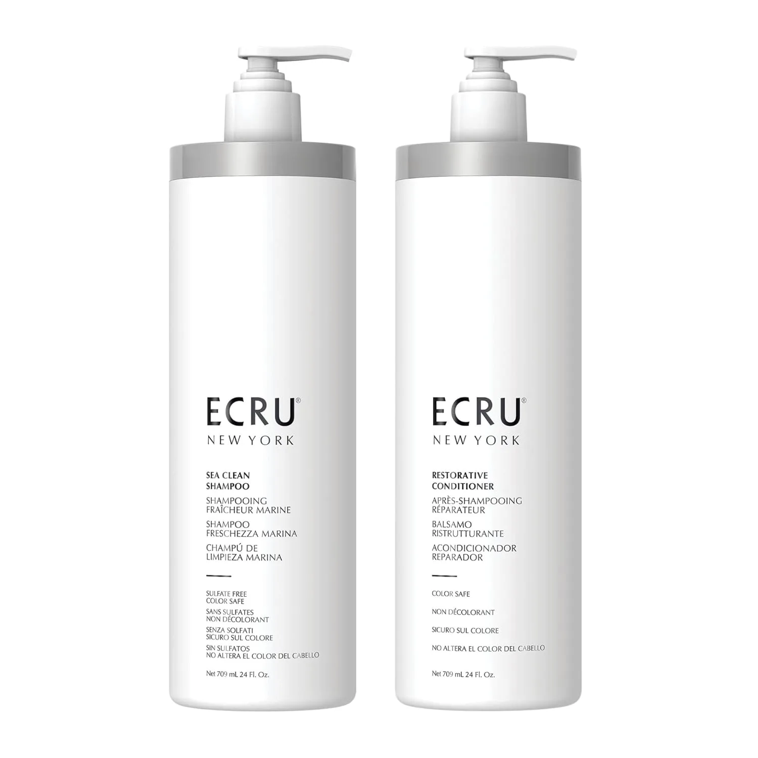 Набор шампуня и кондиционера ECRU (по 700 мл каждого) - шампунь Sea Clean 700 мл + восстанавливающий кондиционер, по 1 флакону каждого. Ecru New York