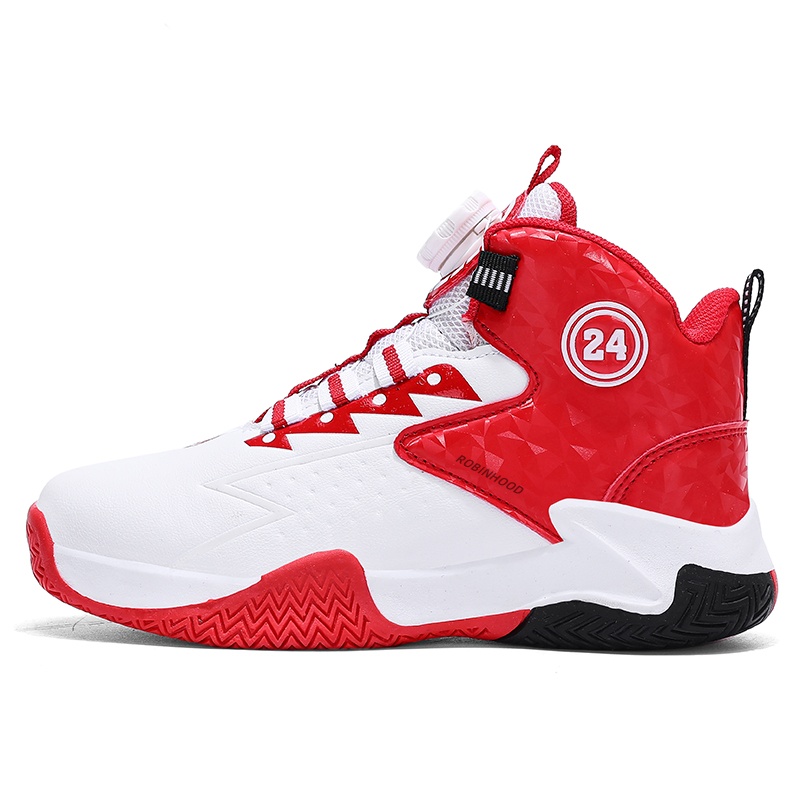 

Высокие детские баскетбольные кроссовки с противоскользящей амортизацией, устойчивые к истиранию и с поддержкой отскока ROBINHOOD, белый красный