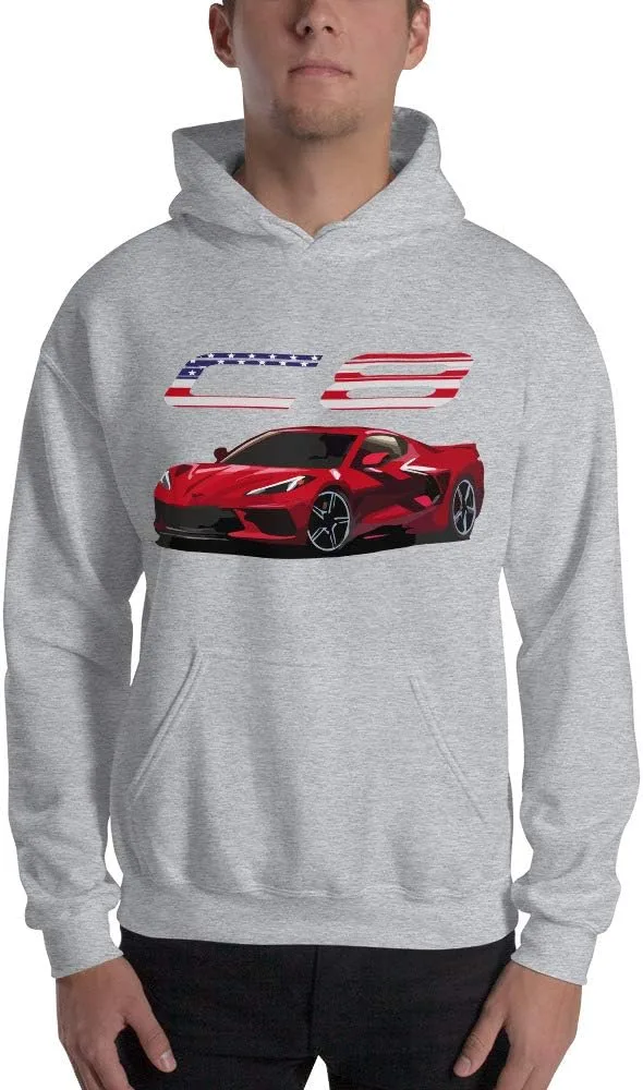 

Толстовка Mid Engine 'vette C8 Patriotic Unisex Sport Grey JG Infinite