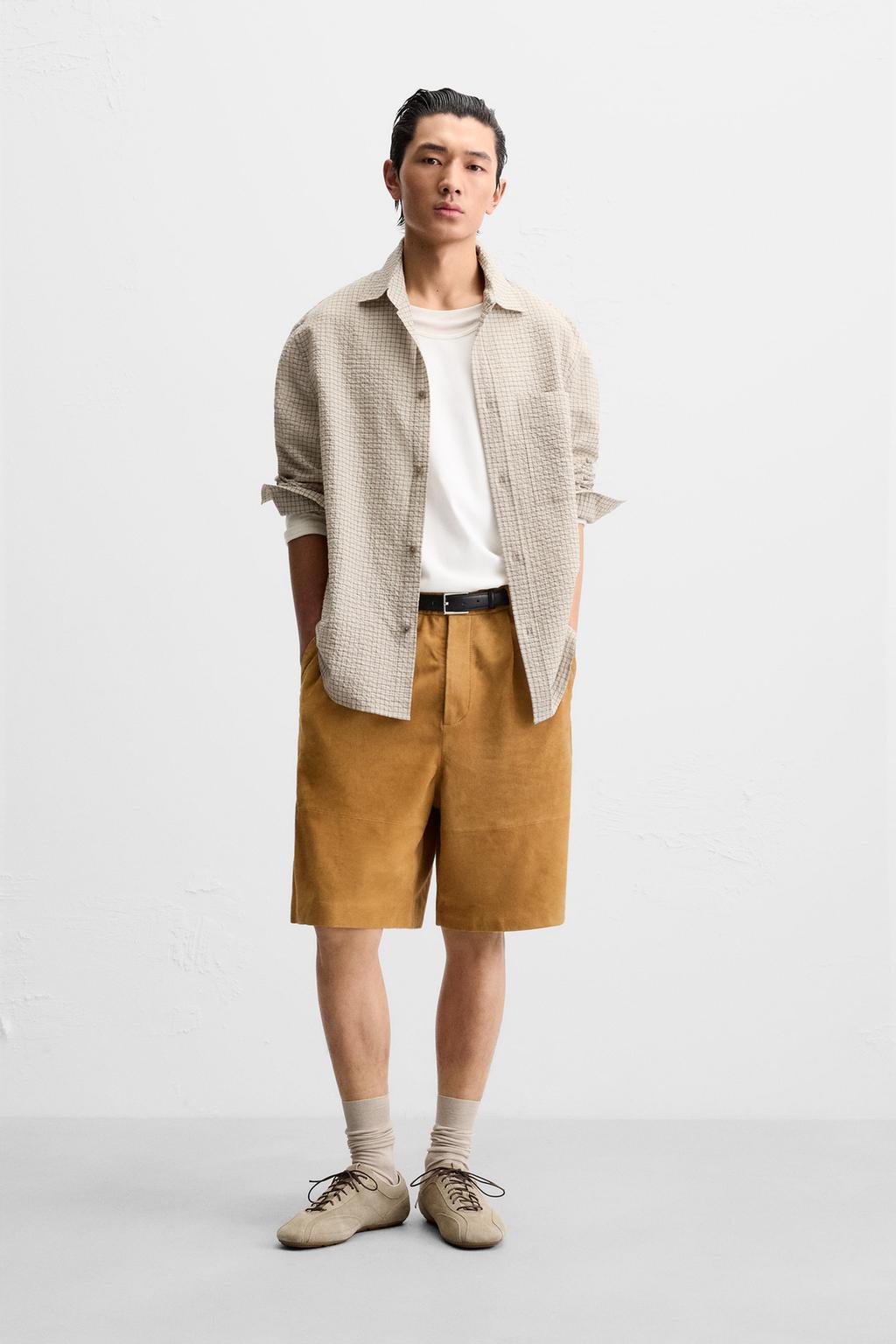 

Рельефная жаккардовая рубашка ZARA, светло-бежевый
