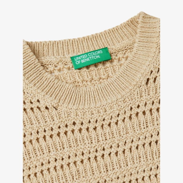 Жилет Benetton с круглым вырезом из смесового хлопка 6-14 лет, экрю — фото 2
