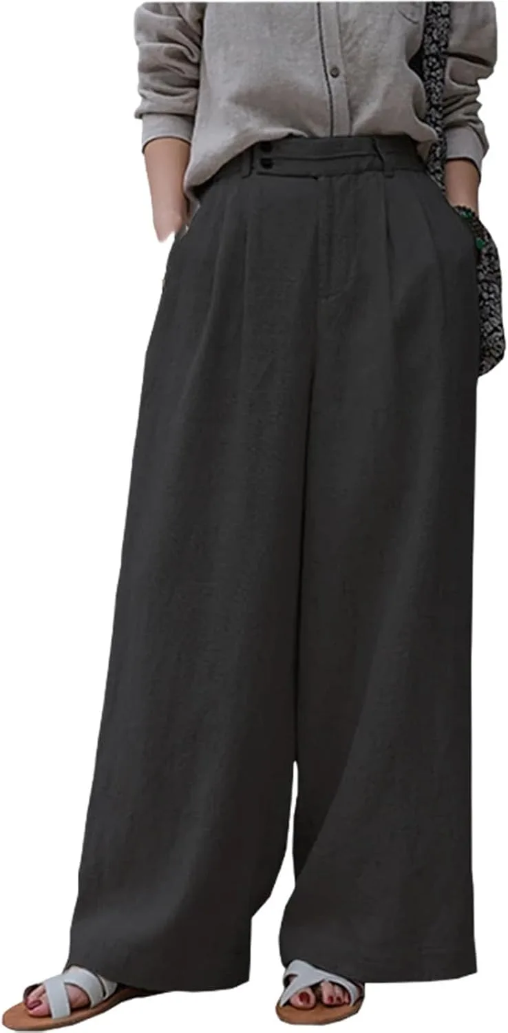 

Женские льняные брюки синие прямые широкие L