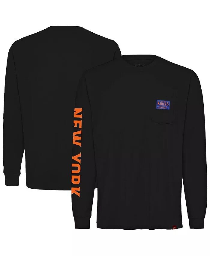 

Мужская и женская черная футболка New York Knicks Wales Heavyweight с длинным рукавом и карманом Sportiqe
