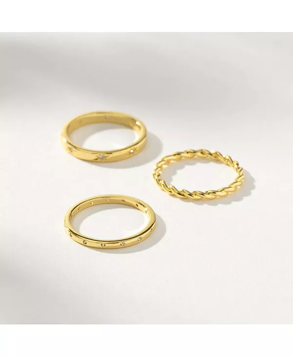 

Кольцо-Триада из латуни с кубическим цирконием, позолоченное 14 карат, набор из 3 штук Uncommon James, gold