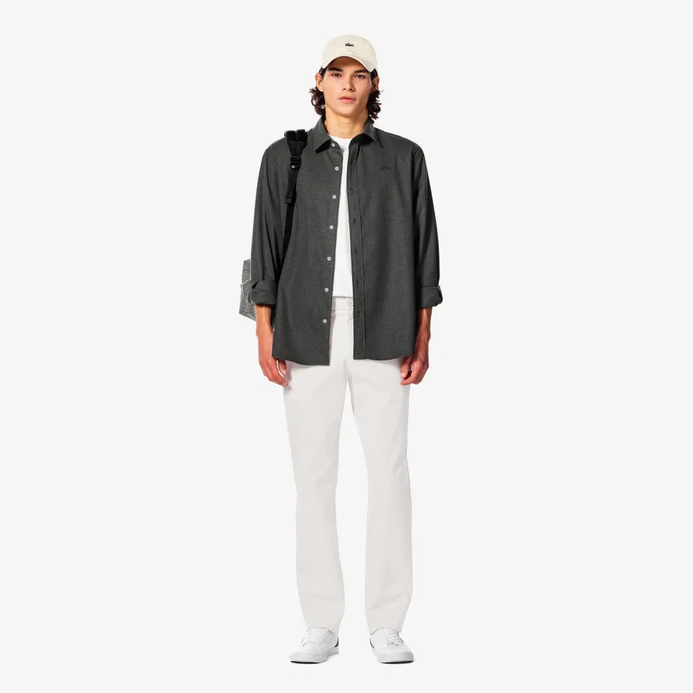 Мужская фланелевая однотонная рубашка серая от Lacoste — фото 4