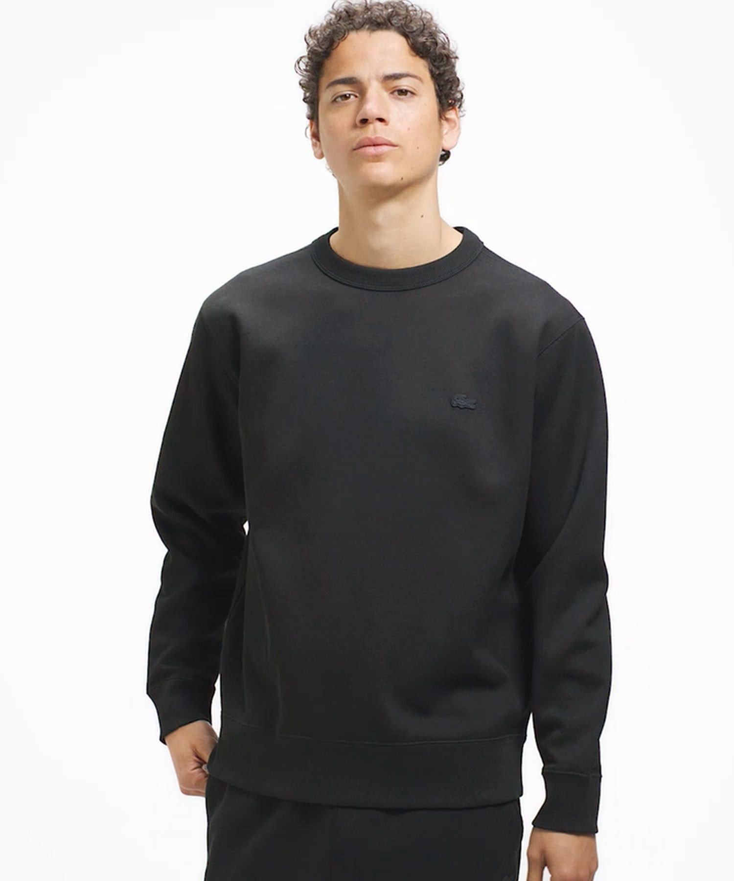 Однотонная толстовка из пике с круглым вырезом LACOSTE, Black