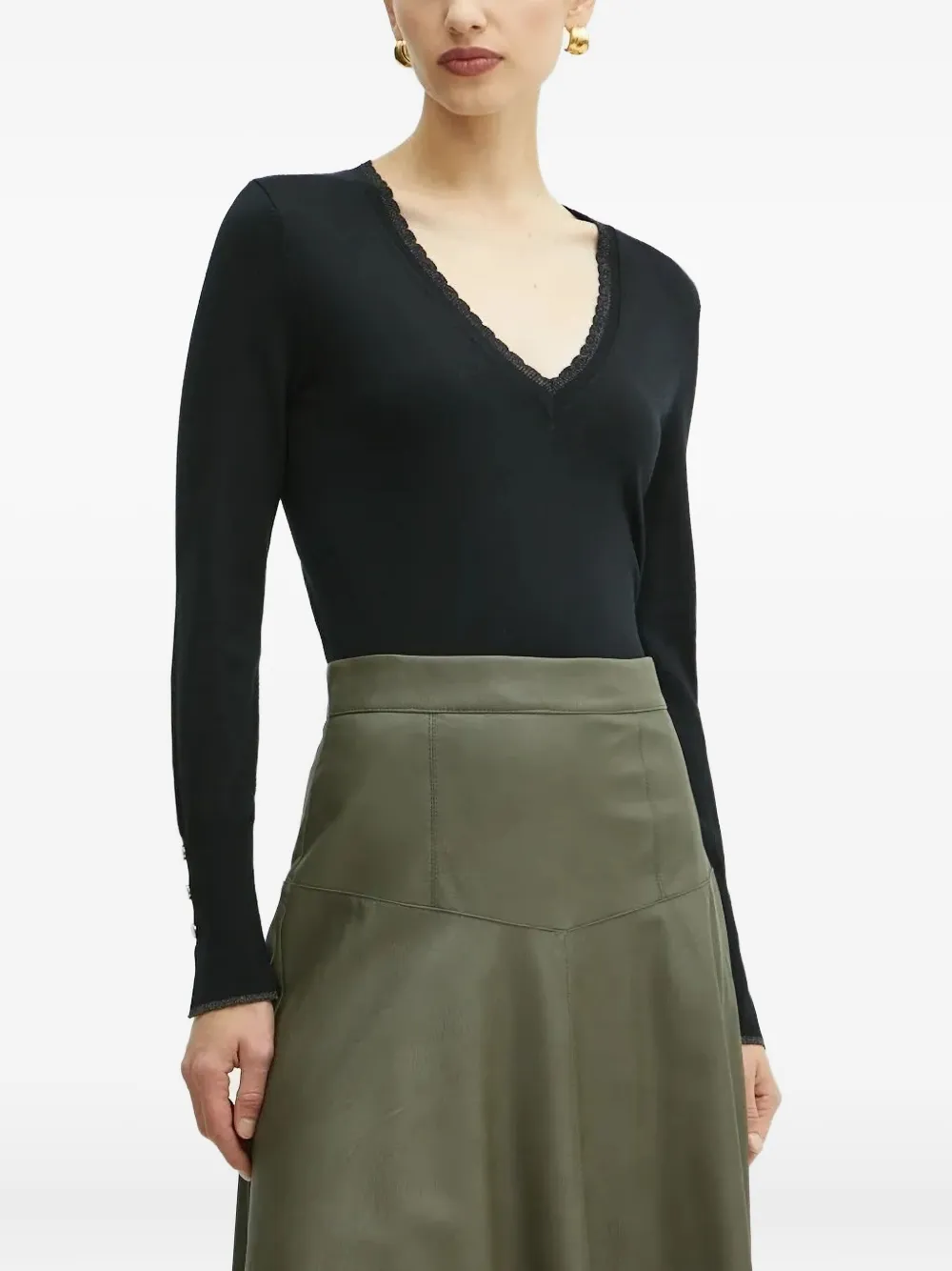 

Топ с V-образным вырезом и кружевной отделкой LIU JO, черный