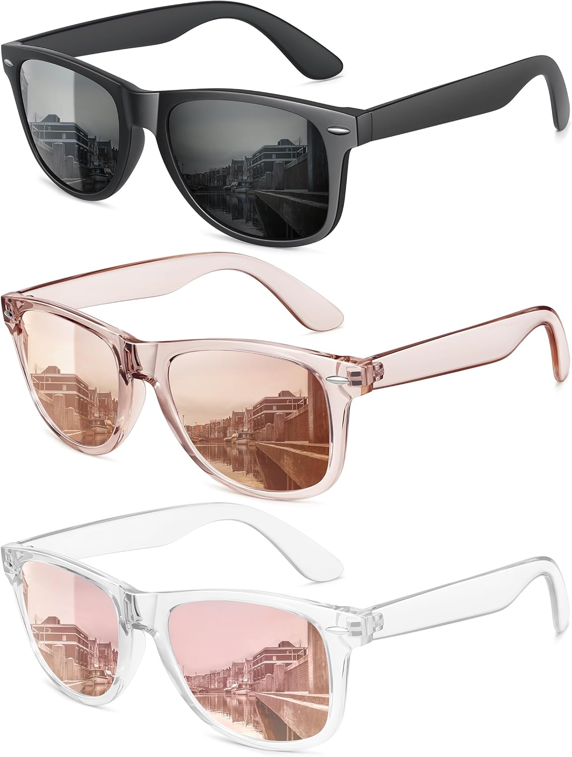 

Поляризованные солнцезащитные очки MEETSUN для женщин и мужчин, классические ретро-стиль, модные очки для вождения, защита UV400 (3 шт.), (3 Pack) Matte Black + Champagne Mirrored + Pink Mirrored