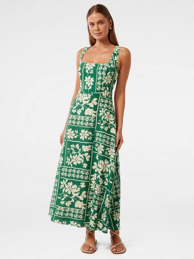 

Платье миди Tori с квадратным вырезом из льна Forever New, Lola Stencil Green