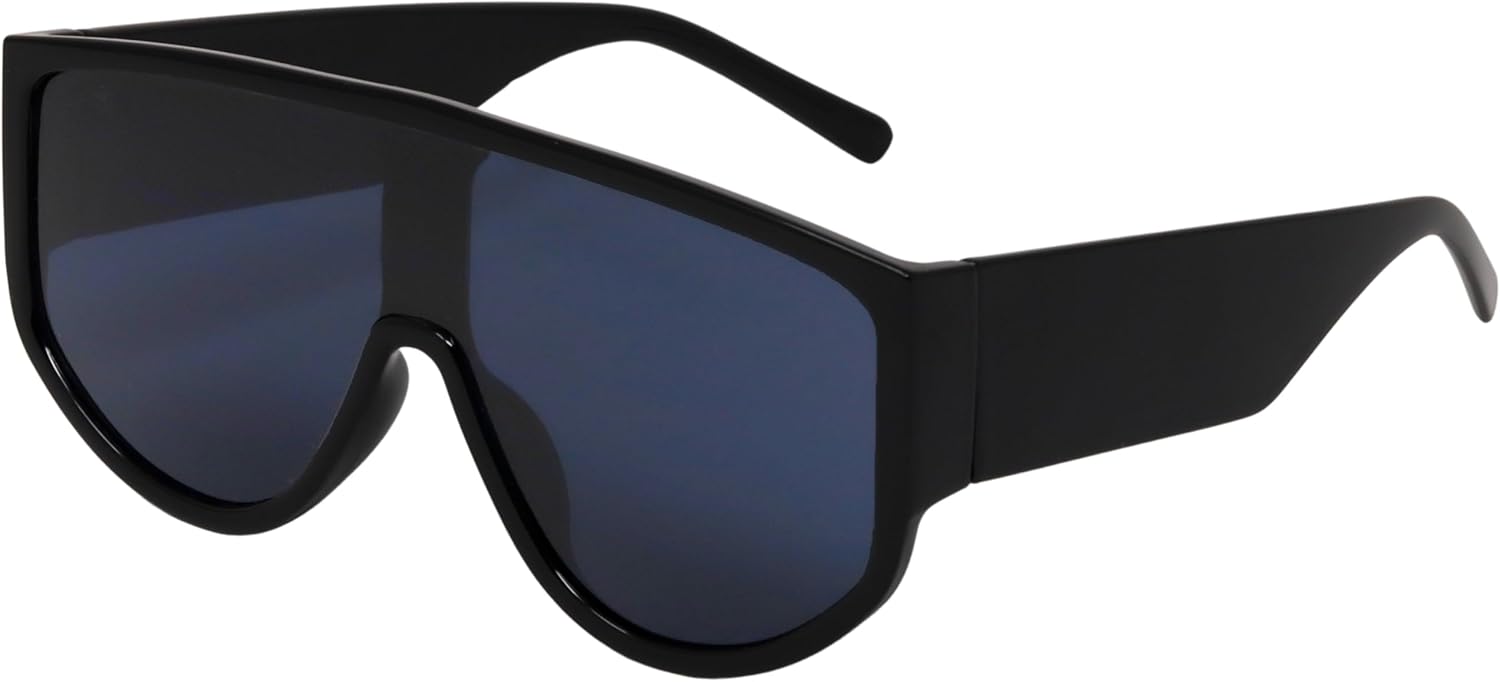 

Большие солнцезащитные очки с плоской верхней частью для женщин, винтажный стиль, цельные квадратные солнцезащитные очки-щитки, модные очки-авиаторы RAVI EYEWEAR, Black