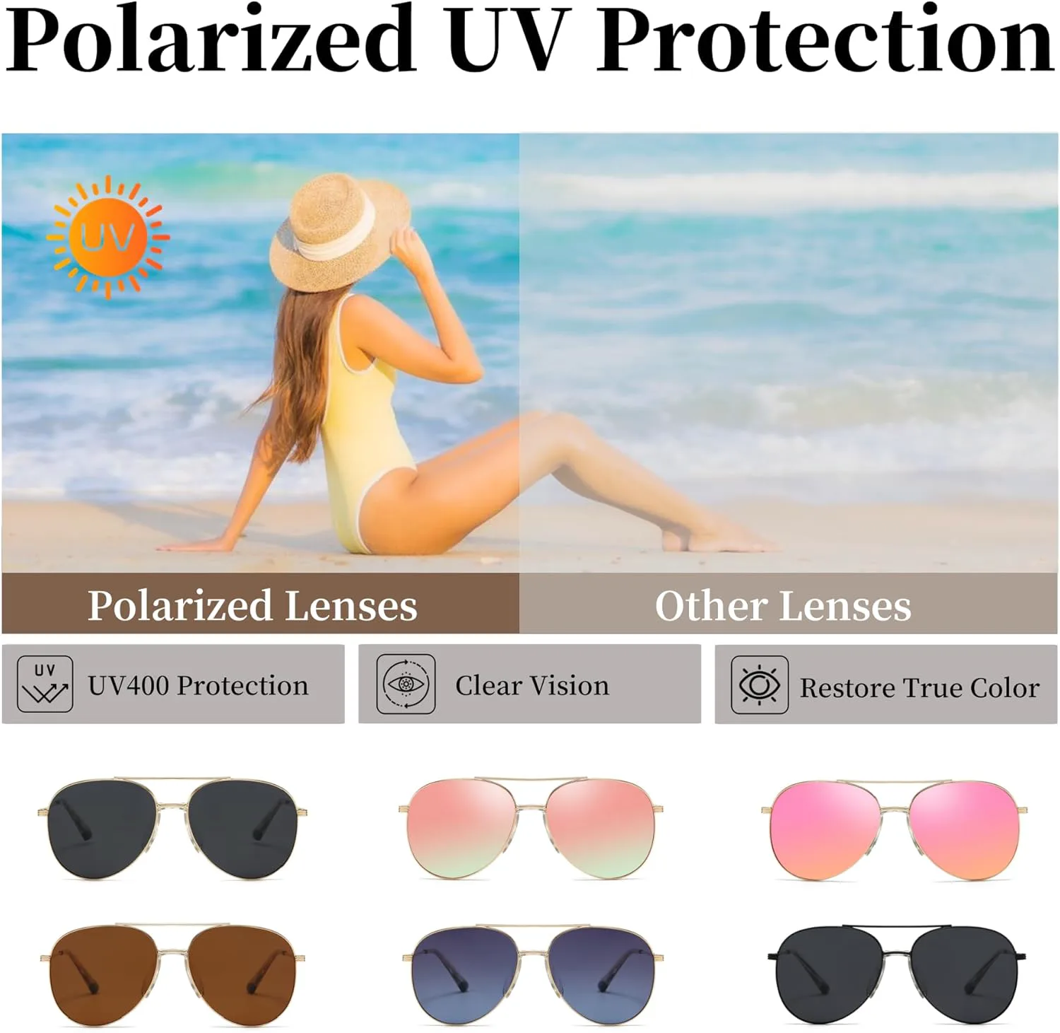 

Классические женские солнцезащитные очки-авиаторы с поляризацией и защитой от УФ-излучения, не спутывающиеся, модные модели 2026 года BOBUXLIIN, Black/Grey