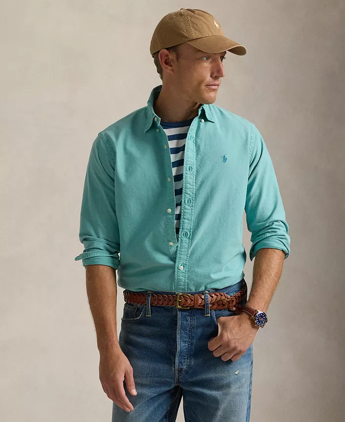 

Мужская классическая оксфордская рубашка с минеральной окраской Polo Ralph Lauren, зеленый