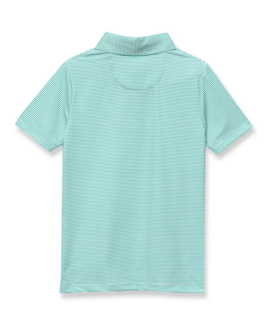 Детские поло с коротким рукавом для активного отдыха Lands' End, Teal Stripe — фото 2