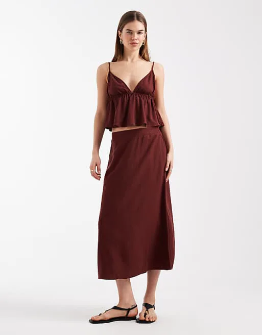 

Бордовая льняная юбка миди с сенсорным эффектом Vero Moda