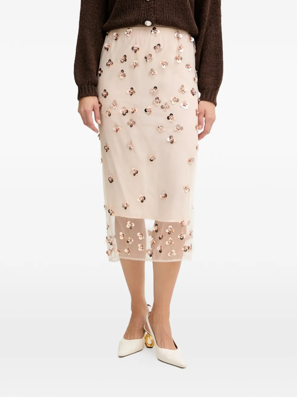 

Миди-юбка с вышивкой Forte Forte, нейтральный