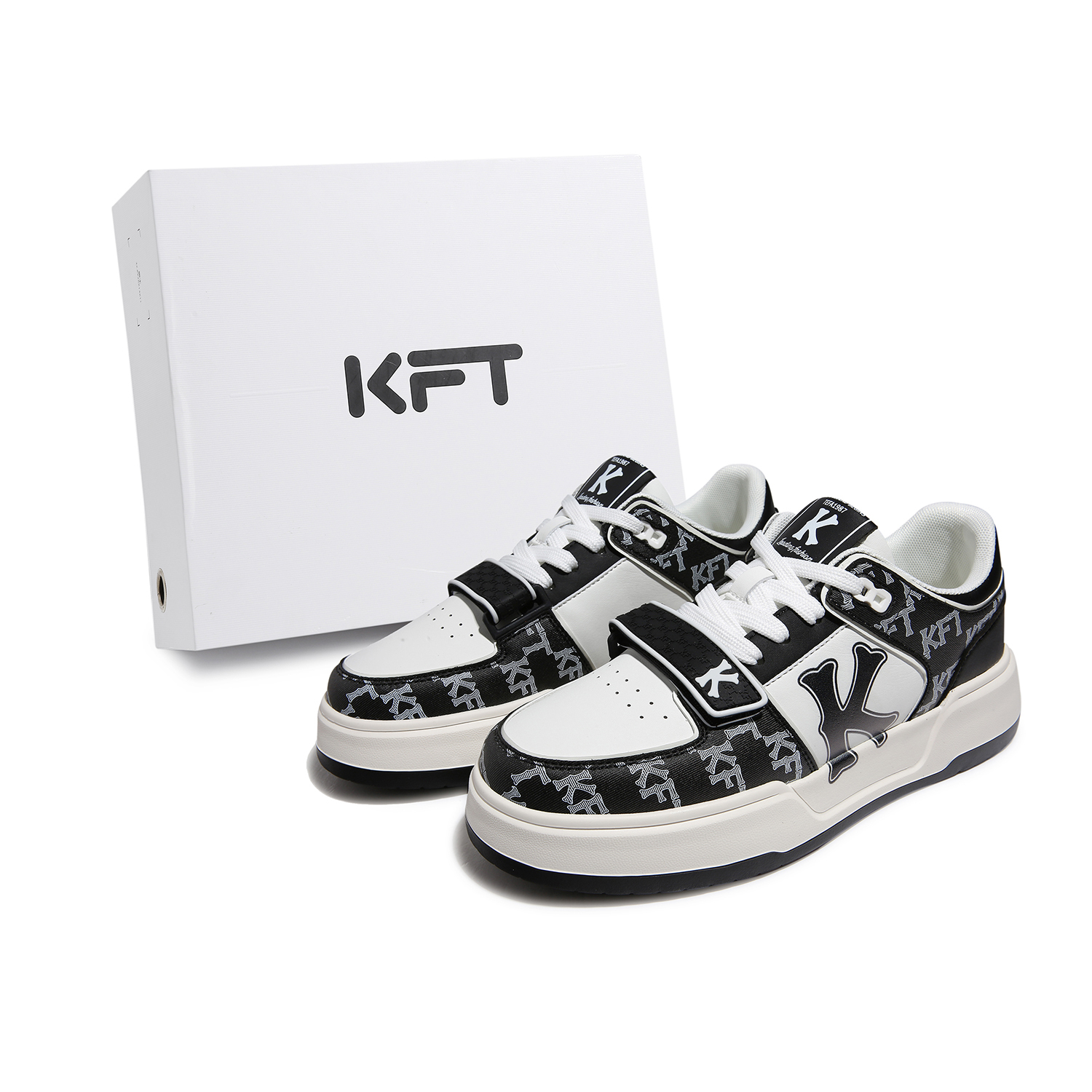 

Скользоустойчивые, износостойкие, легкие, дышащие, увеличивающие рост низкие кеды Unisex KFT, черный белый (print)