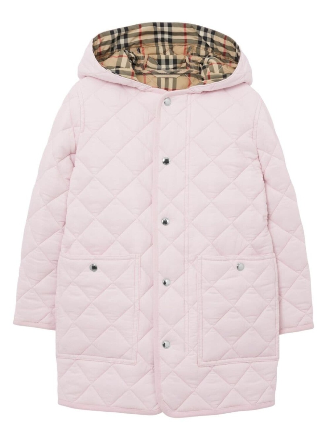 

Стеганый пуховик с капюшоном Burberry Kids, розовый