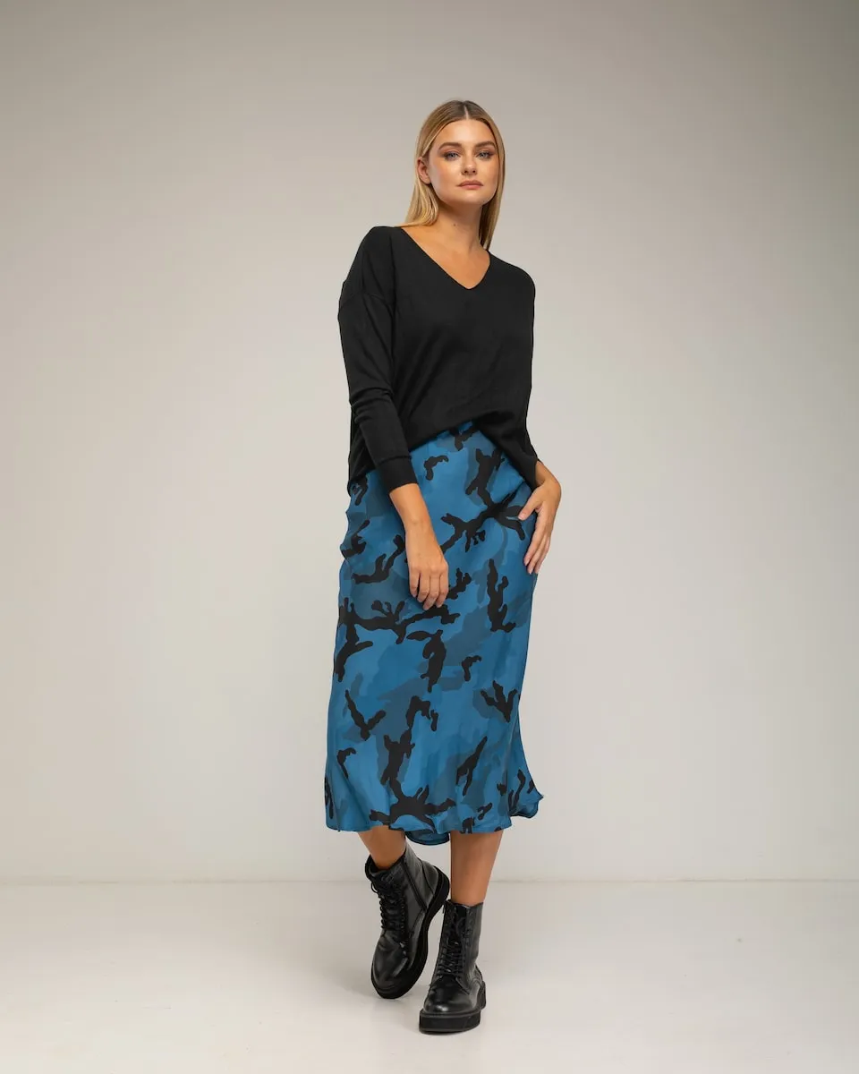 

Миди-юбка с принтом из шелка Tantra, синий