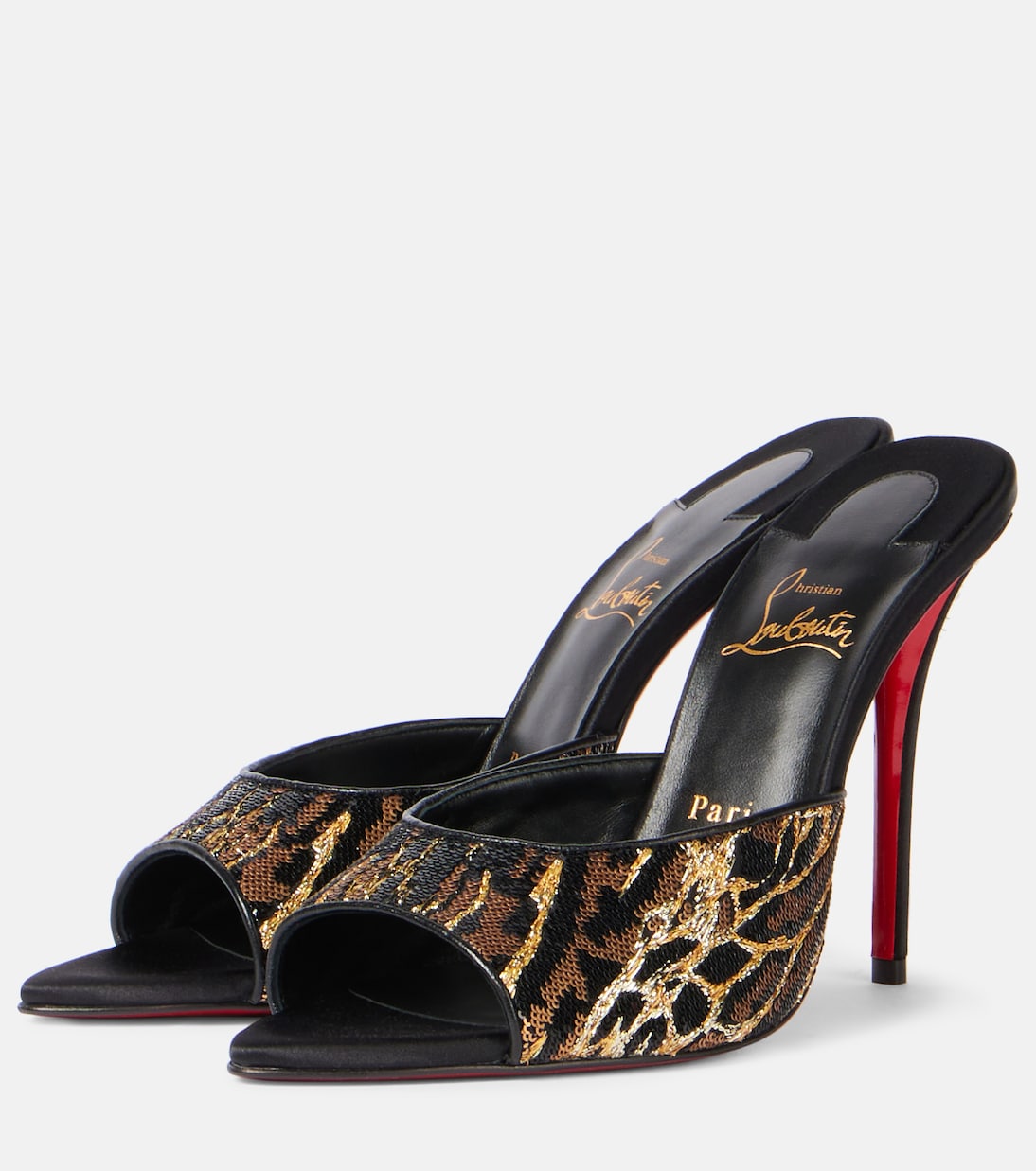 Miss Z 100 атласные мюли с пайетками Christian Louboutin, Multi/ Black/ Lin Bk — фото 4
