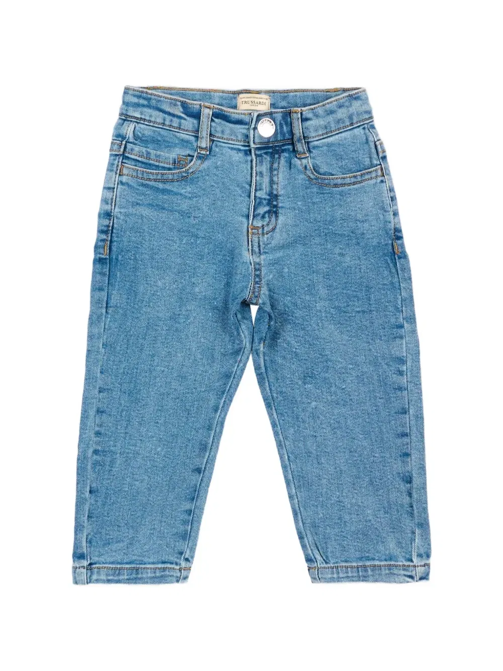 Джинсы прямого кроя с патчем с логотипом Trussardi Junior, синий
