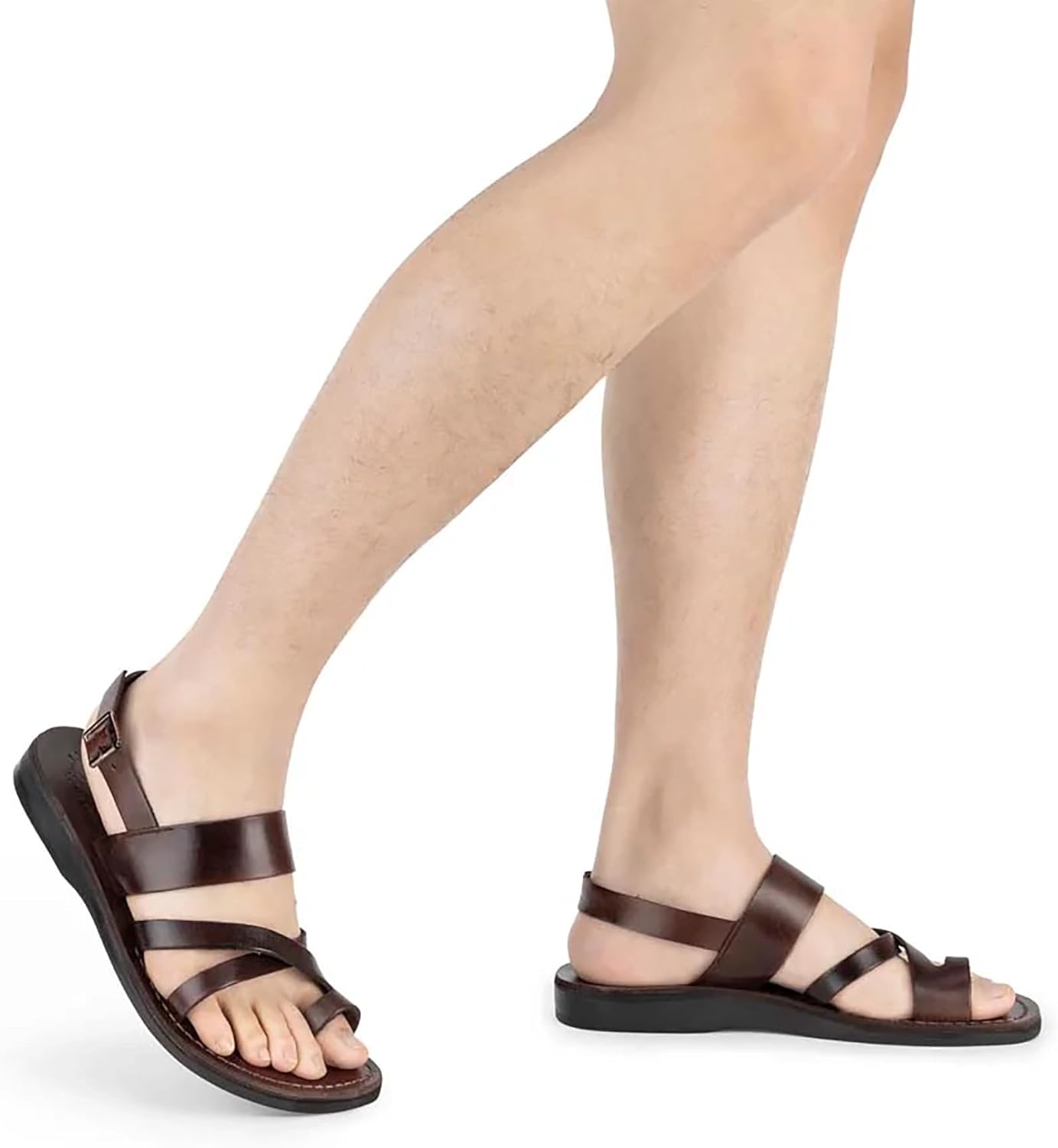 Amos - Leather Ankle Strap Flat Сандалии - Mens Сандалии Jerusalem Sandals, коричневый — фото 4